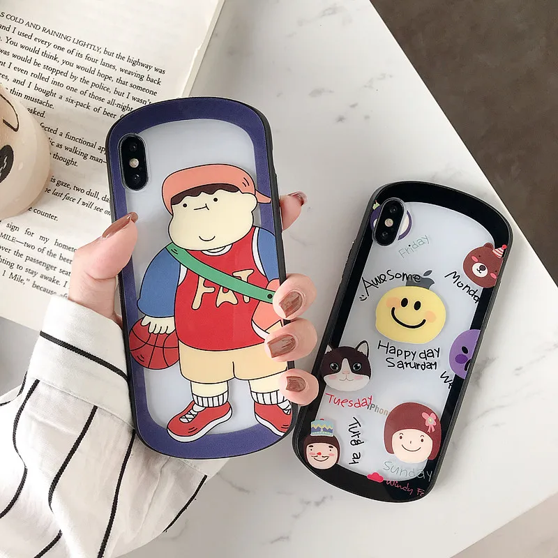 Овальное стекло чехол для iPhone 6 6s 7 8 plus X Xs Max XR телефона милый мультипликационный