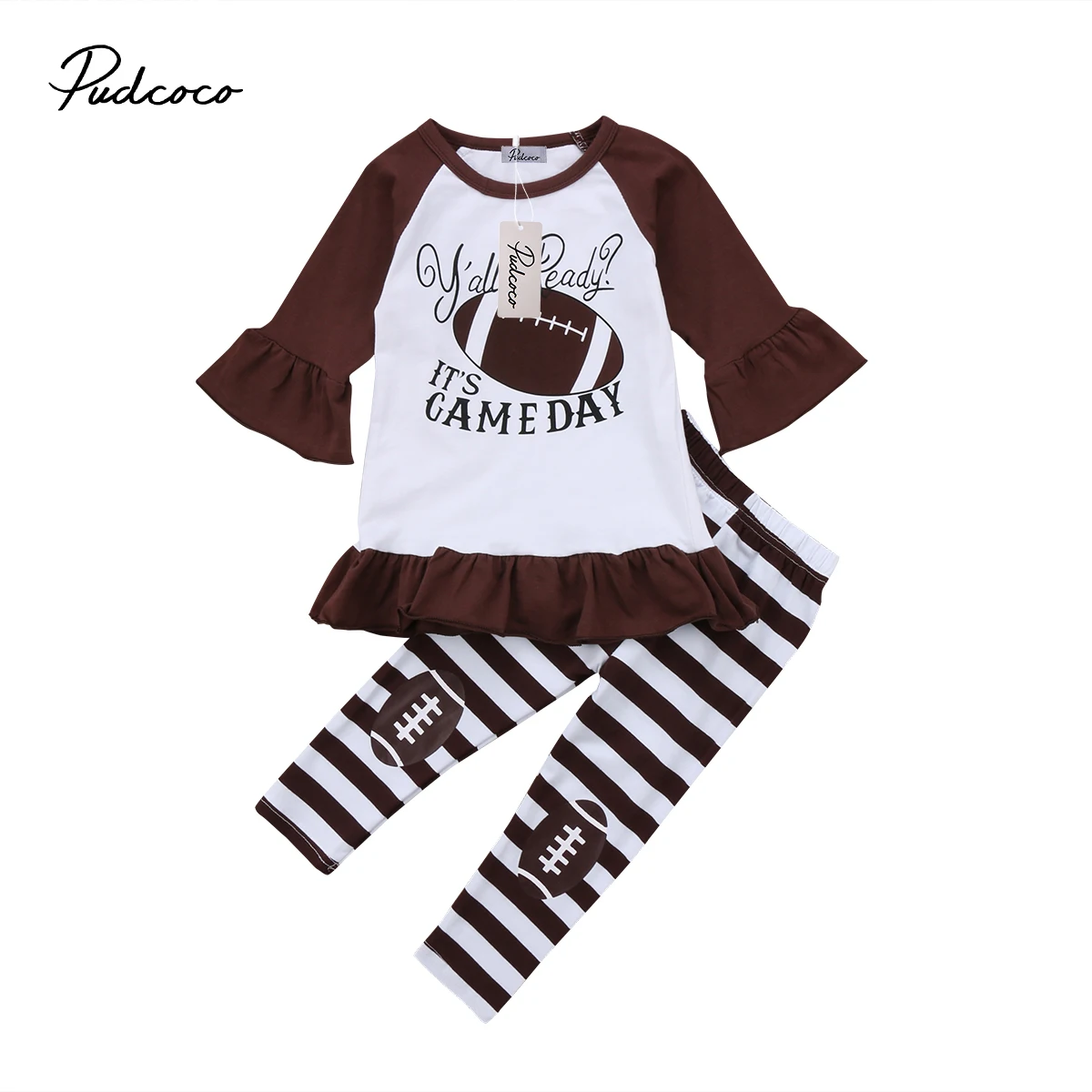 

2Pcs Newborn Toddler Kids Baby Girl Flare Long Sleeve Baseball Dress Tops+Stripe Pants Tracksuit Clothes Outfit Sets 2-7Years