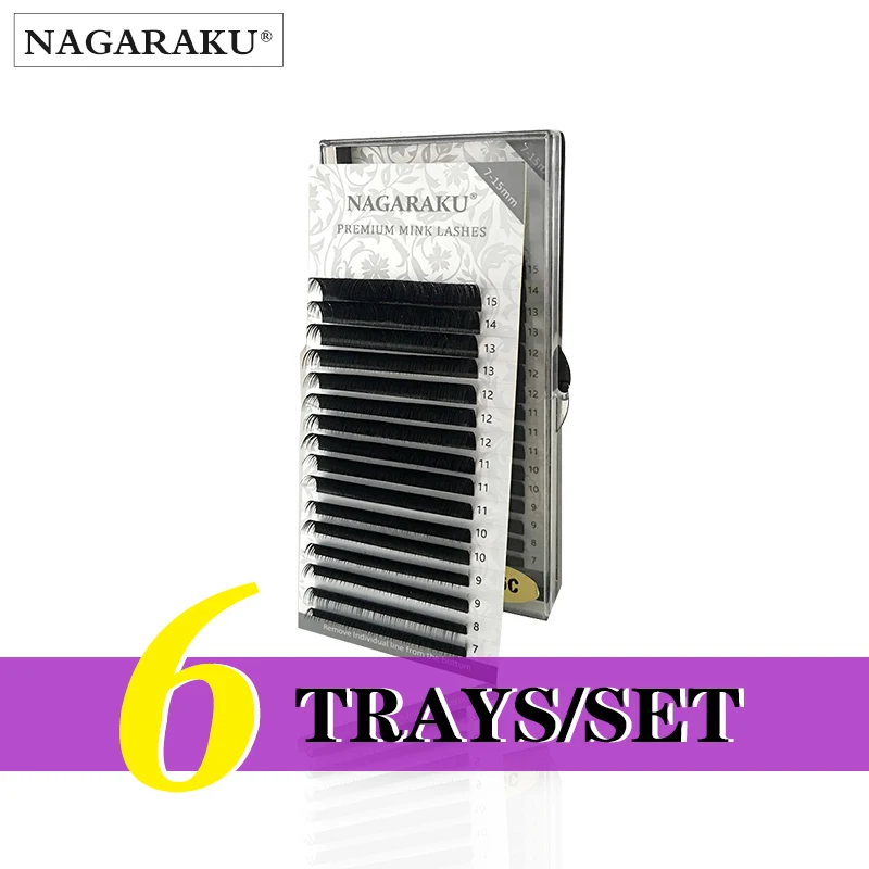 

NAGARAKU 6 Trays/set J B C D Curl Length 7-15mm Mixed In One Tray Eyelash Extensions Individual Faux Mink Eyelash Lashes