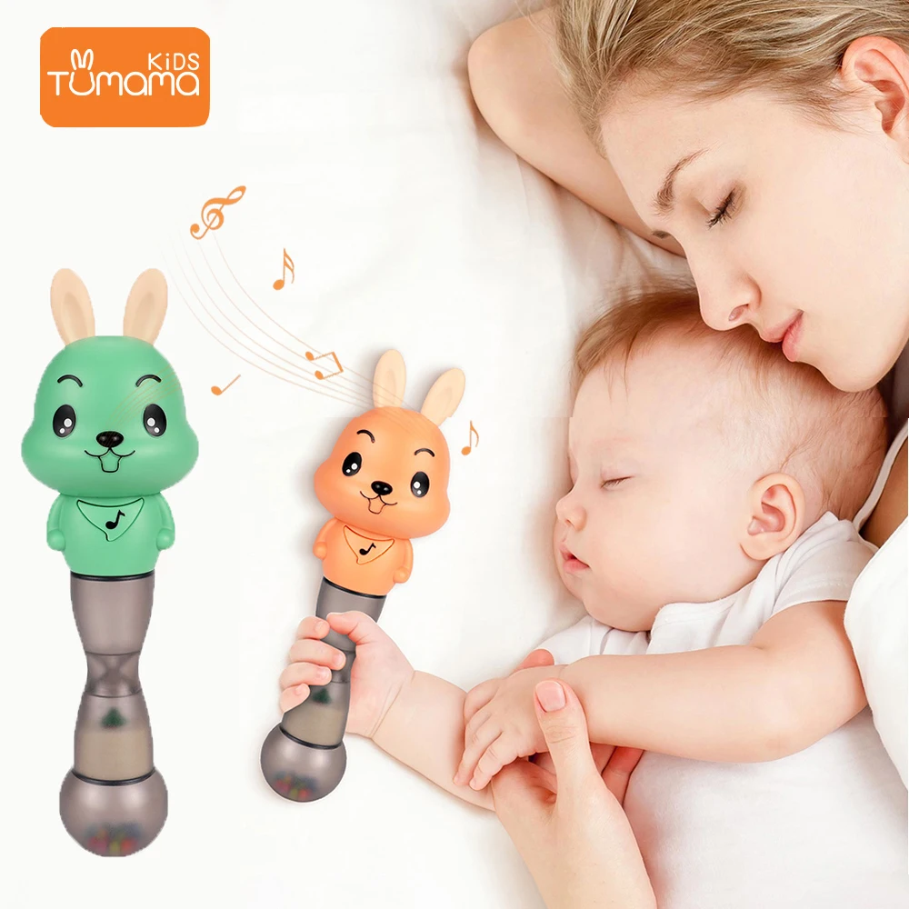 

Tumama Baby Rattles Toys Silicone Music Sand Hammer Baby Toys Educational Flashing Mobiles Toys For Newborns Kid Play Rattles