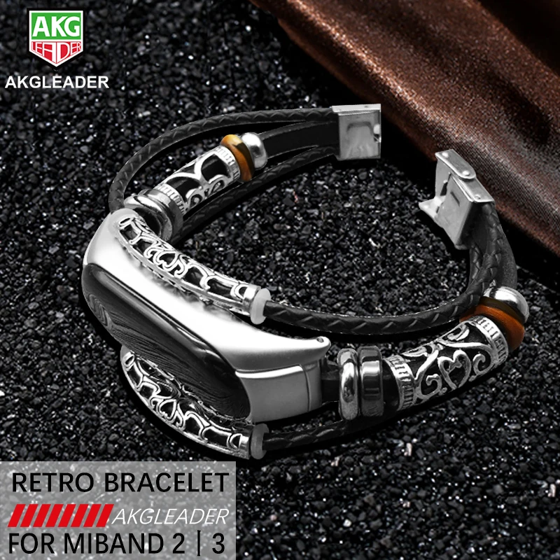 

AKGLEADER For Xiaomi Band 3 Bracelet Wristband rE Genuine Leather Watchband For Xiaomi Watch Band Wrist Strap Correas de relo