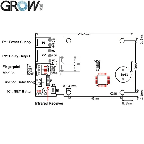 GROW K216+ R503 двухцветный кольцевой индикаторный светильник емкостная панель контроля доступа отпечатков пальцев