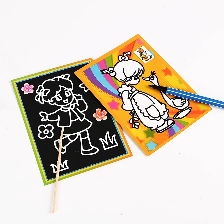 6 PCS Children Scratch Art Doodle Pad Painting Card Educational Early Learning Drawing Book for Kids 13cmx9.5cm