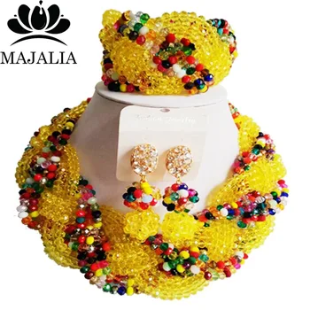 

Trendy nigerian wedding african bead yellow nigerian wedding african beads jewelry set Crystal Free shipping Majalia-493