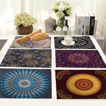 

1Pcs Mandala Pattern Kitchen Placemat Dining Table Mat Coaster Cotton Linen Pads Western Mat 42*32cm Home Decor Accessory MP0039