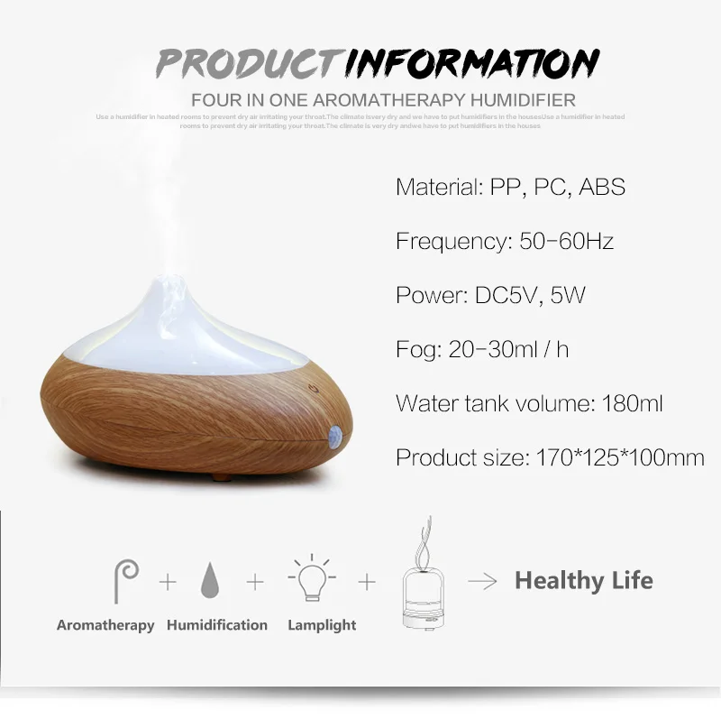 Эфирные масла диффузный туман ароматерапия увлажнитель с светодиодный свет древесины зерно USB увлажнитель воздуха ароматизатор для машины