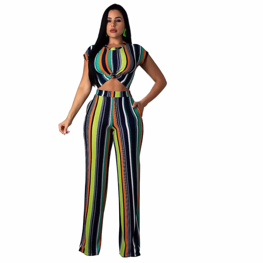 Joiekuno сексуальные длинные Комбинезоны в полоску blusas mujer de moda 2019 комплект из 2