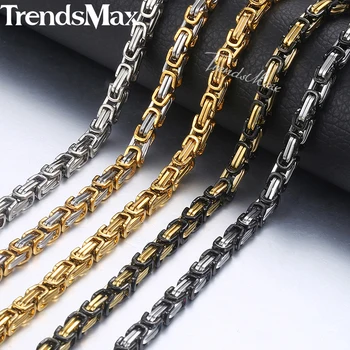 

Trendsmax Byzantine Box Link Chain Necklace For Men Gold Color Stainless Steel Long Necklaces Hip Hop Wholesale Jewelry KNN19