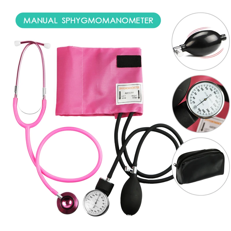 

Pink Medical Blood Pressure Monitor BP Cuff Manometer Arm Aneroid Sphygmomanometer with Cute Dual Head Cardiology Stethoscope