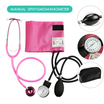 

Pink Medical Blood Pressure Monitor BP Cuff Manometer Arm Aneroid Sphygmomanometer with Cute Dual Head Cardiology Stethoscope