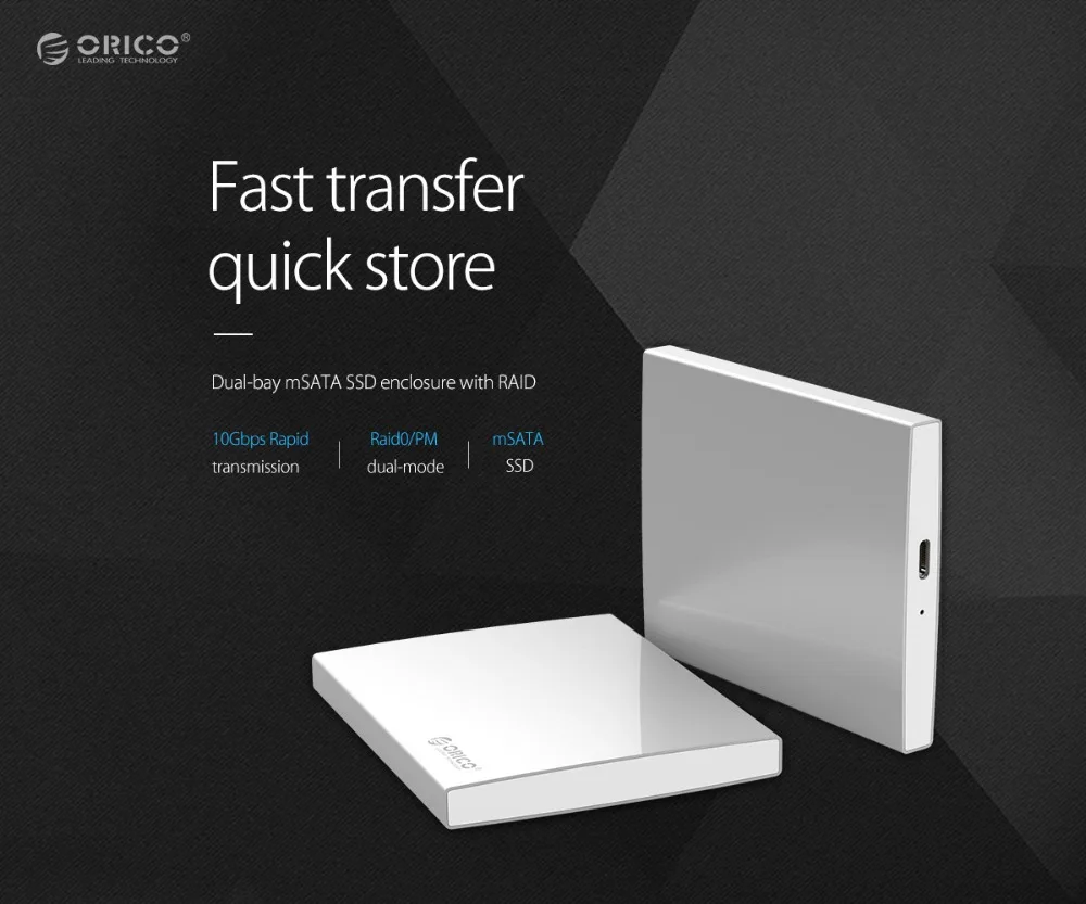  ORICO Aluminium Dual Bay Typ-C mSATA SSD Fall mit RAID Funktion Unterstützung 10Gbps USB3.1 Gen2 US