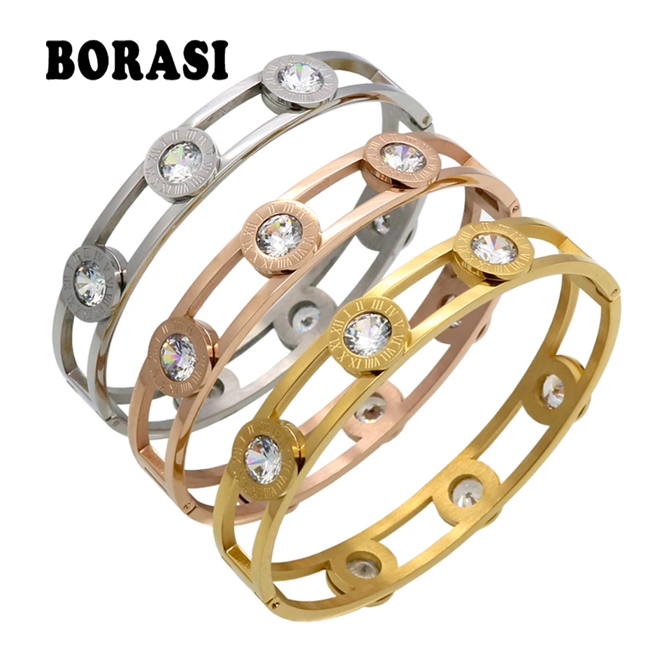 BORASI Moveable Crystal Cuff Bracelet Gold Color Bangle Stainless Steel Bracelet For Women Bracelets & Bangles Wholesale BORASI Moveable Crystal Cuff Bracelet Gold Color Bangle Stainless Steel Bracelet For Women Bracelets & Bangles Wholesale