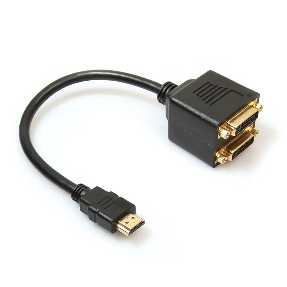 

DATA top quality New Audio 1pc Golden Plated HDMI to 2 DVI-D Female Video Splitter Adapter Cable feb23