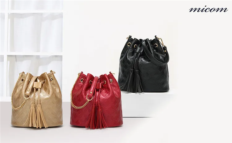 Micom Fashion Leather Drawstring Bucket Bag Women Vintage Tassel Messenger Ladies Handbags Crossbody Thread Shoulder Bags bao (9)