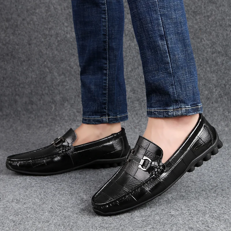

Men Loafers genuine Leather Men Casual Shoes breathable Luxury Brand Light Soft Moccasins Slip on Male Flats shoes bog size 47 4