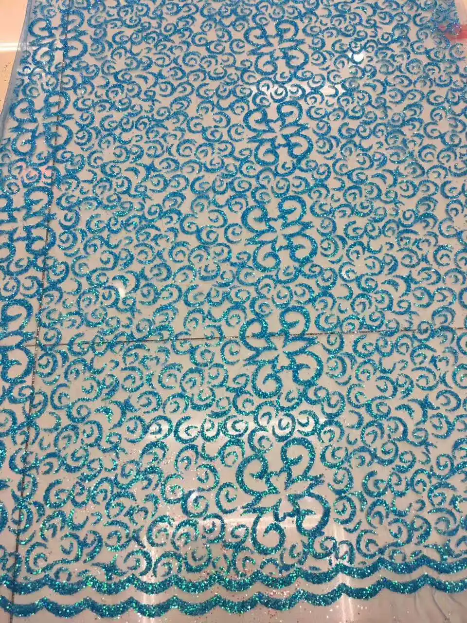 

stock promotion 5yards CH520 Light blue pattern glued print glitter not embroidery tulle mesh fabric for evening dress/party,by