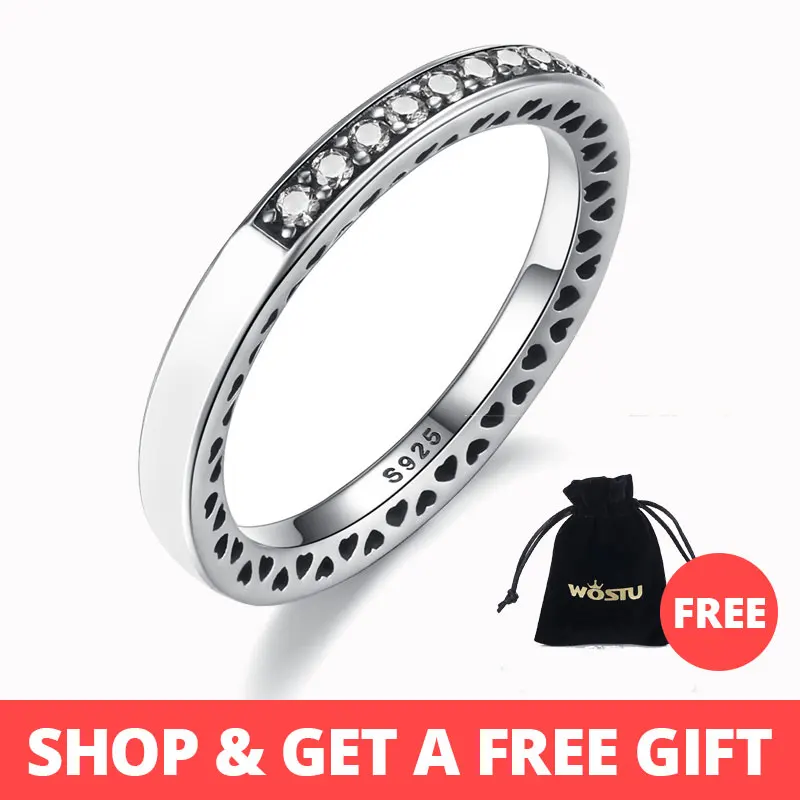 

WOSTU 3 Colors 925 Sterling Silver Radiant Hearts Ring For Women With Clear CZ Fashion Brand Ring S925 Fine Jewelry Gift SDP7606