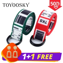 

Buy 1 Get EARRINGS FREE 2019 Harajuku Men Belt Nylon Canvas Print Letter Double Ring Buckle Belt High Quality Belts for Men