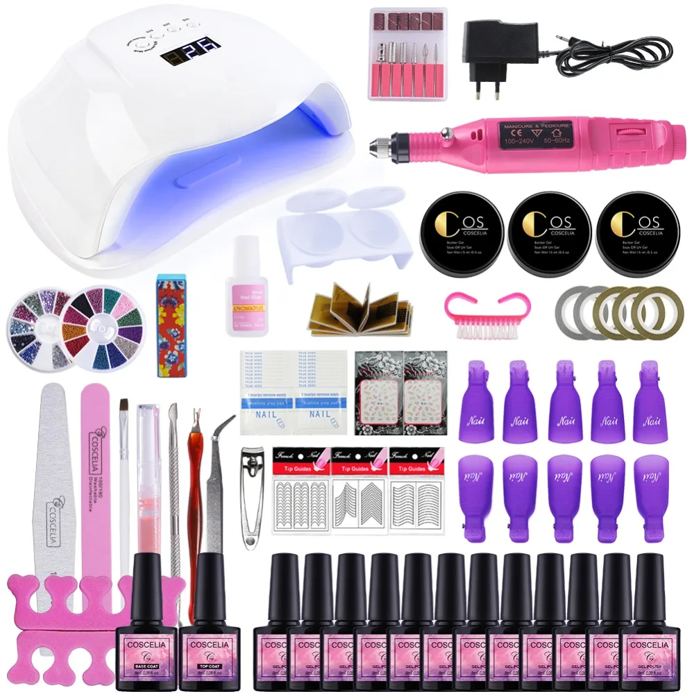 

Manicure Set Choose 6/10/12 Colors Gel Nail Polish Set Base And Top Nail Kits 54W UV Led Lamp Electric Manicure Nail Art Tools