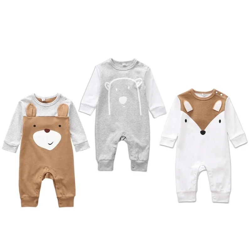 الطفل رومبير المولود الجديد الفتيان رومبير الفتيات Playsuits القطن طويلة الأكمام الحيوان الطفل ملابس الرضع منامة الملابس الداخلية 0-12 متر