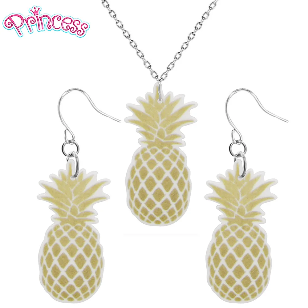

2019 Fashion Girls Kids Gift Jewelry Cute Fruit Pineapple Earring Pendant Short Chain Necklace Xma Gift Wholesale KS36