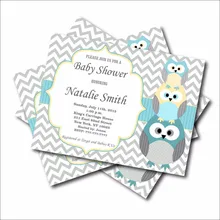 14 шт./лот Пользовательские синий сова мальчиков Baby Shower Приглашения приглашения на день рождения вечерние изделия для декорации для объявления