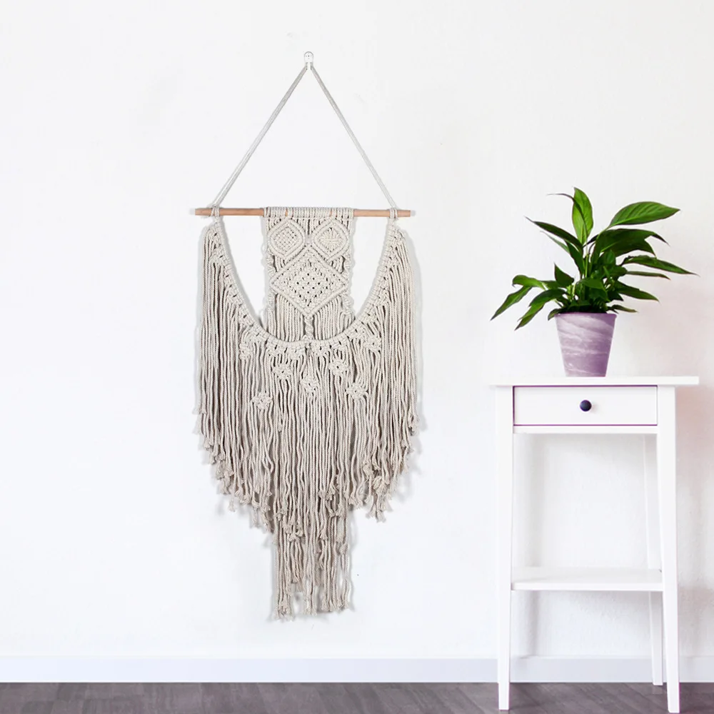 

New Europe Handmade Macrame Wall Hanging Cotton Tapestry with Lace Bohemian Hanging Boho Wedding Decor Decoration Solid