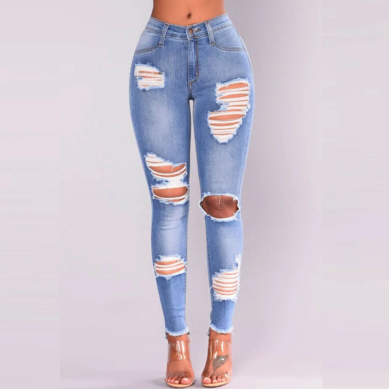 Blue jeans ripped womens Clearance