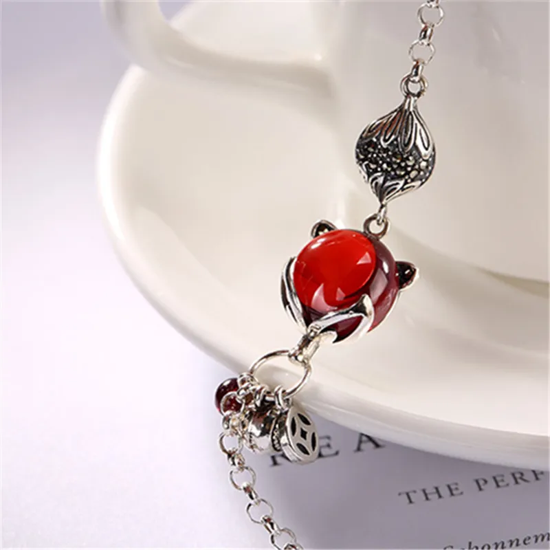 Стерлингового серебра 925 Винтаж Марсель камень инкрустированные гранат Рыжая лиса высококлассные браслет - Окраска металла: Big Fox Bracelet