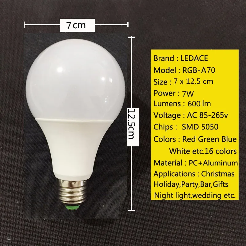 RGB свет лампы E27 7 Вт 16 цветов Изменение с 24 кнопок пульта дистанционного управления RGB LED лампа 270 градусов лампада LED
