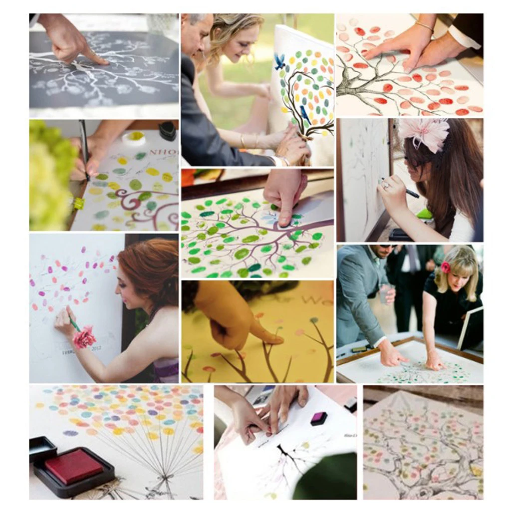 Guest Signature Sign-in Book with Inkpad, Fingerprints Tree Painting for Wedding Birthday Party