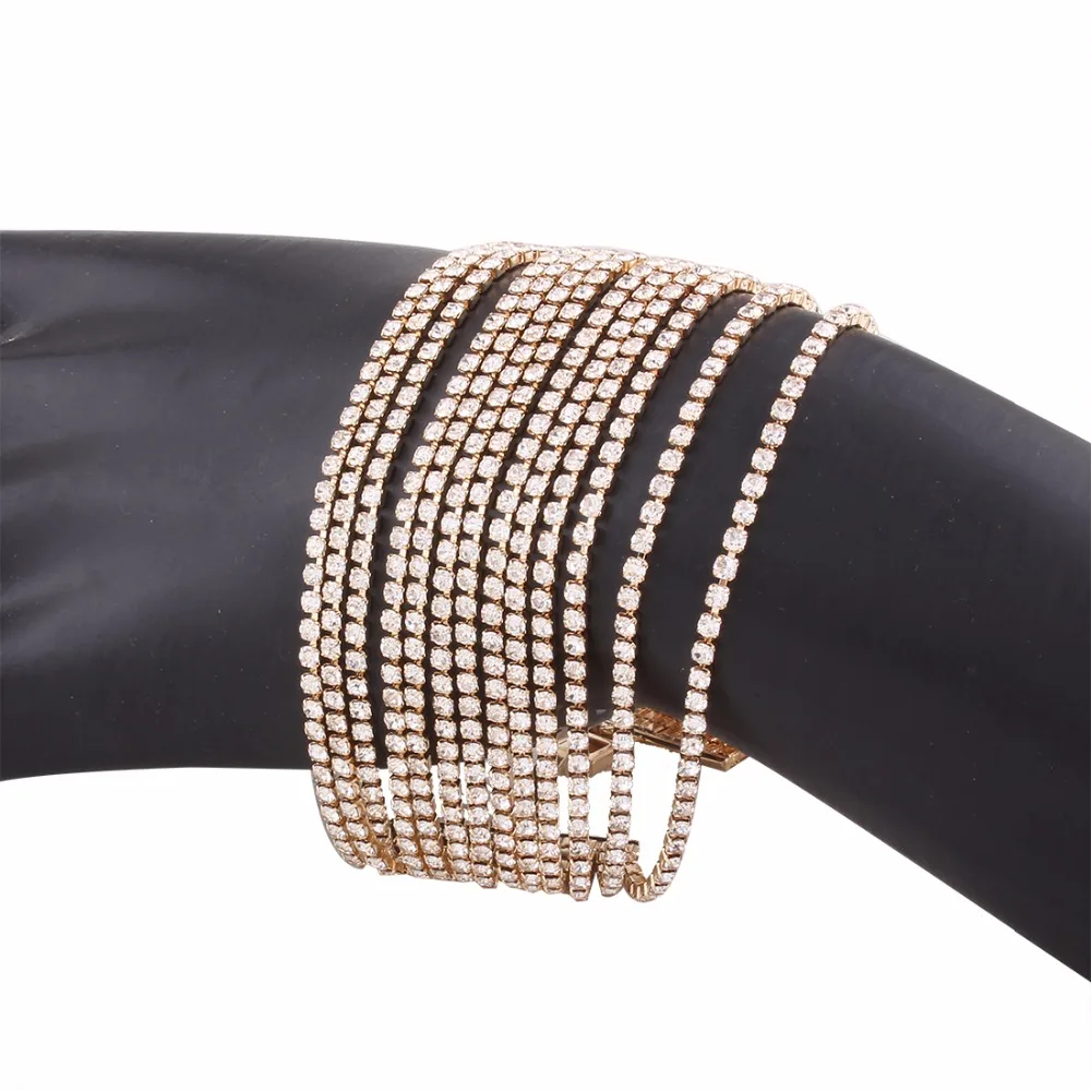 Luxury Fashion Full Drilling Rhinestone women Bracelet Row Gold ...