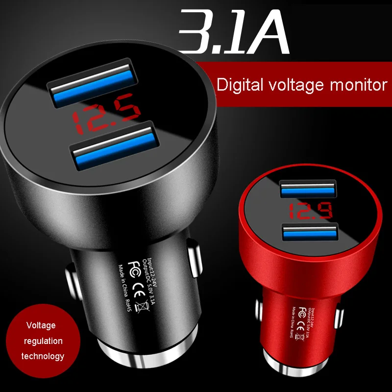 

Universal Dual USB Car Charger Quick Charge 3.1A(Max) Digital LED Voltage current Display Auto Fast Charging For phone tablet