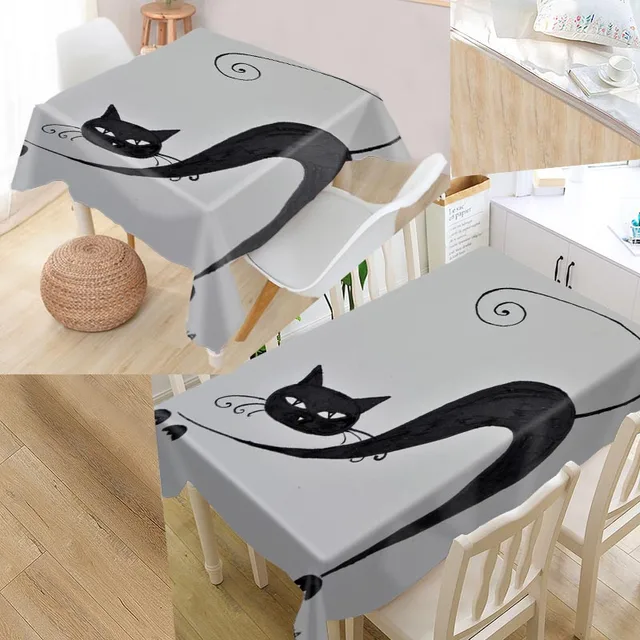 Custom Cute Cat 02 Table Cloth Oxford Fabric Rectangular Waterproof Oilproof Table Cover Family