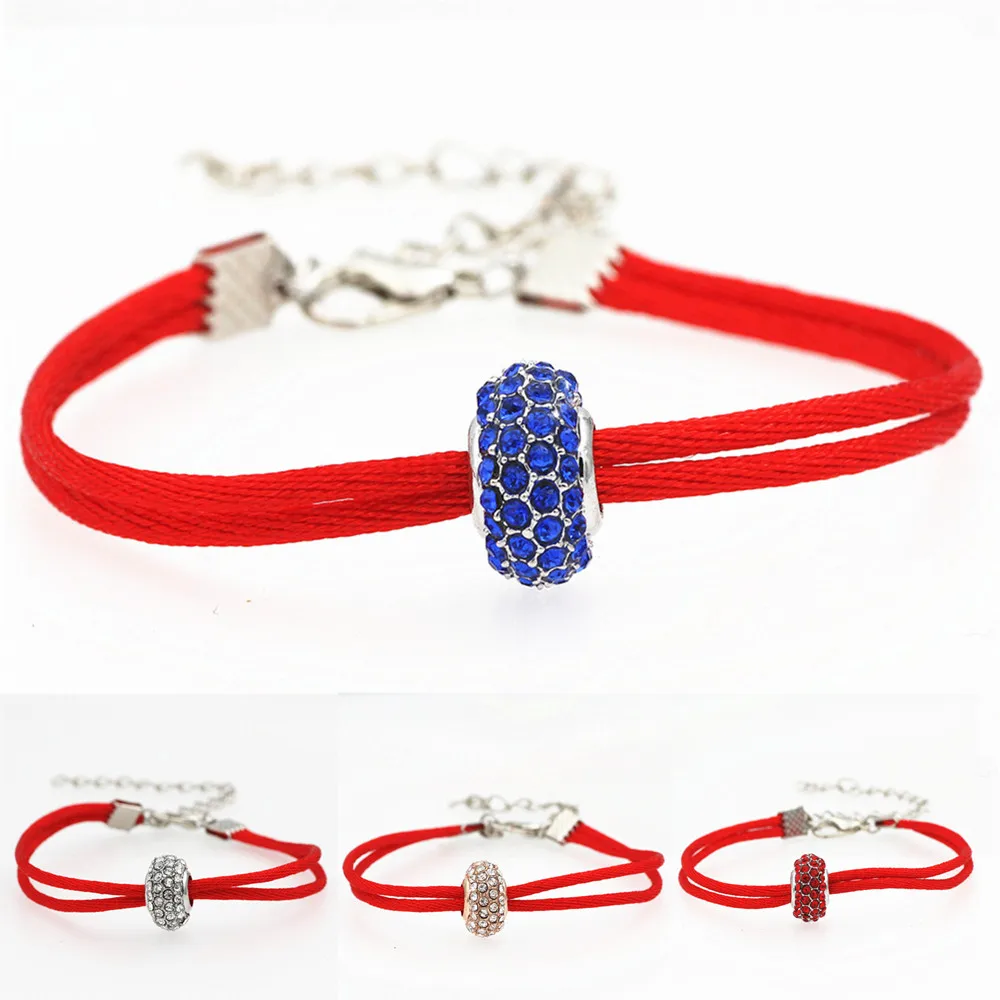 6 colors 12mm Round Full Rhinestone Charm Red Rope Bracelet Friendship Bracelets & Bangles for