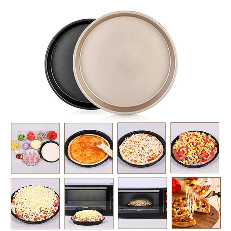 

9 Inch Home Kitchen Black&Gold Cake Pizza Baking Pan Tray Cake Tray Baking Tool Bread Plate Bake Mold Baking Accessories BK033