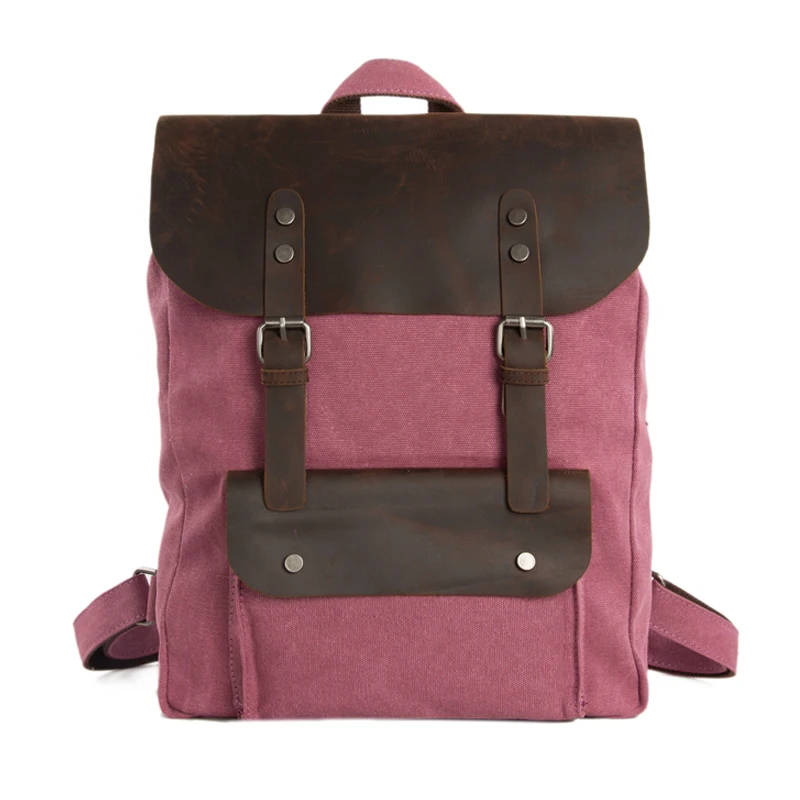

ROCKCOW Vintage Casual Canvas Leather Backpack Rucksack Student School Backpack Bag 6876A