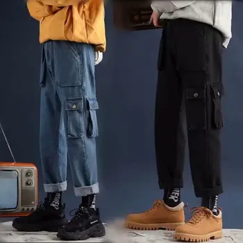 

Wholesale 2020 autumn winter Men's jeans handsome students overalls loose multi pocket straight teenagers casual Cargo pants