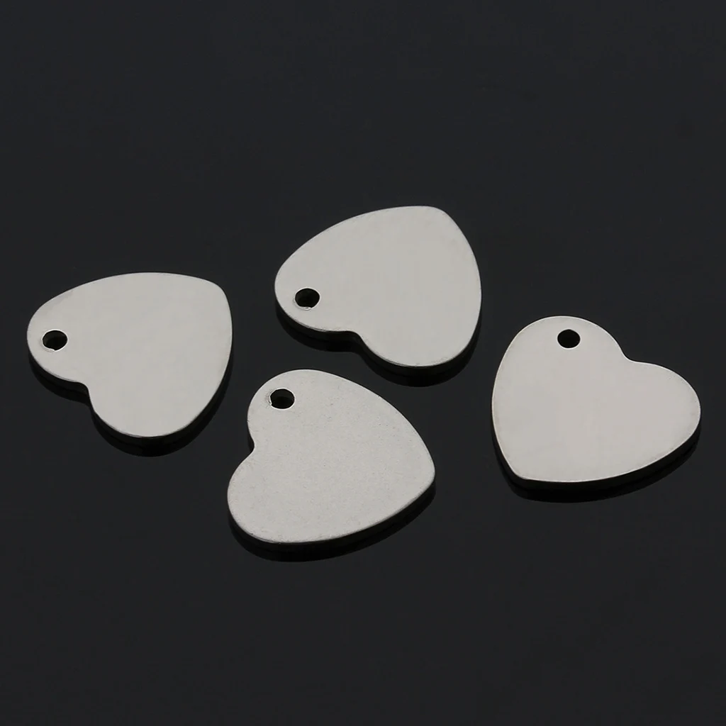 70Pcs 14mm/6mm Stainless Steel Metal Flat Blank Coin Stamping Heart Round with Hole Tag Pendants Charms 14mm Jewelry Making