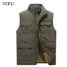 Бренд MANLI, Мужская одежда, жилет с несколькими карманами, мужская верхняя одежда, стоячий воротник, мужской теплый флисовый жилет, походные жилеты, Размер 5XL