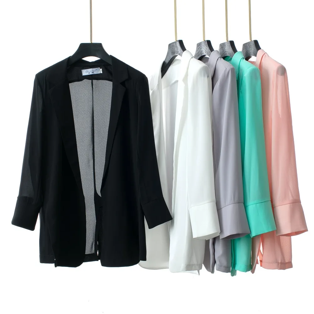 

Spring Summer Women's Blazer & Jacket Thin Casual Top Slim Chiffon Seven-Sleeve Elegant Outerwear Solid Casual Loose Female Suit