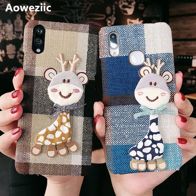 

Aoweziic Christmas giraffe plush cloth plaid for iphone X XS MAX XR mobile phone shell literary small fresh 6S 8PLUS hard shell