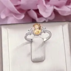 Fine Jewelry 925 Серебряные кольца для Для женщин 8*6 мм цитрин желтый овальный камень Регулируемые кольца Элегантный обручальные r-CI002