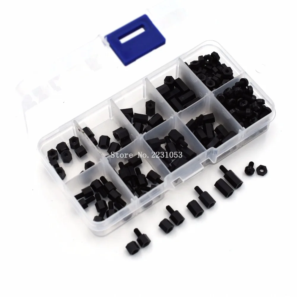200PCS M3 Nylon M-F Hex Spacers Screw Nut Male Female Screw Assortment Kit Black Stand off Set M3*5mm M3*6 M3*8 M3*10mm 200PCS M3 Nylon M-F Hex Spacers Screw Nut Male Female Screw Assortment Kit Black Stand off Set M3*5mm M3*6 M3*8 M3*10mm
