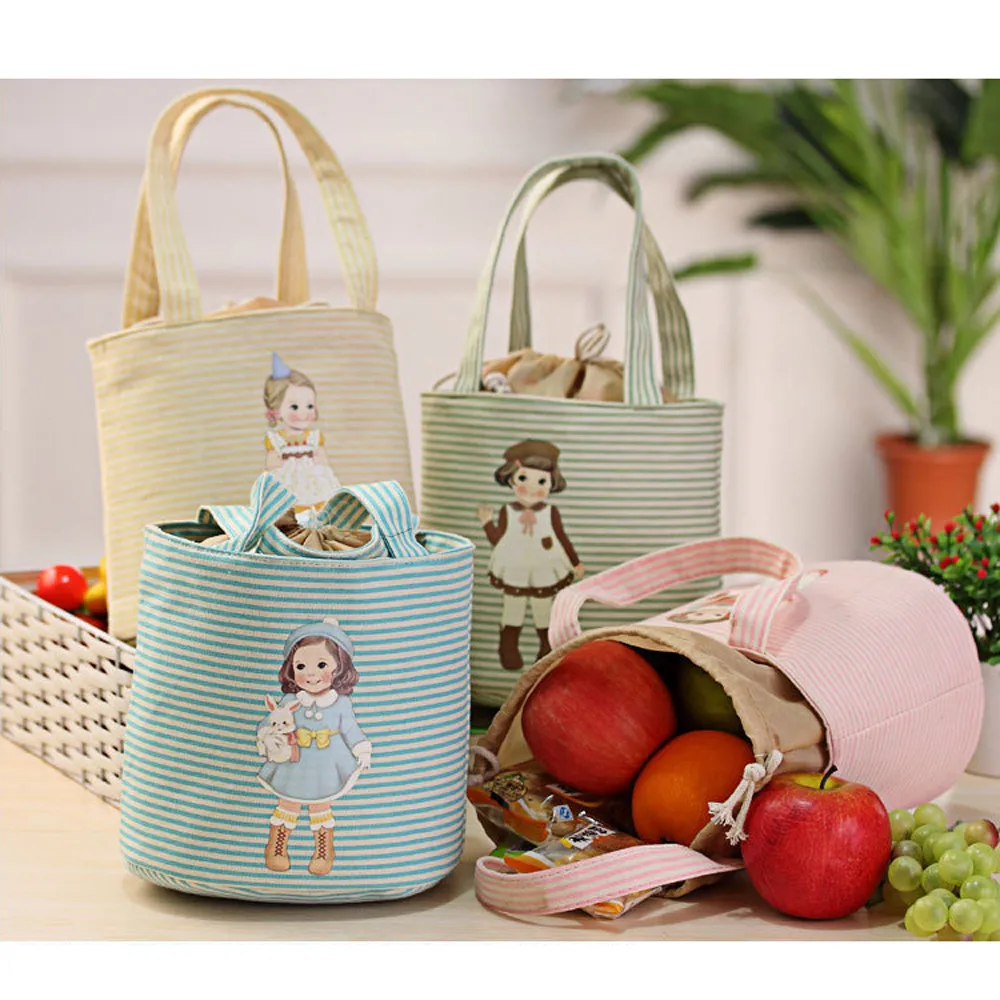 

Cute Girls Printing Drawstring portable Lunch Bag Thermal Insulated Box Tote Cooler Bag Bento Pouch Lunch Storage Case BU d2