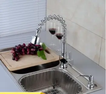 

Spring faucet hot and cold pull kitchen faucet double faucet