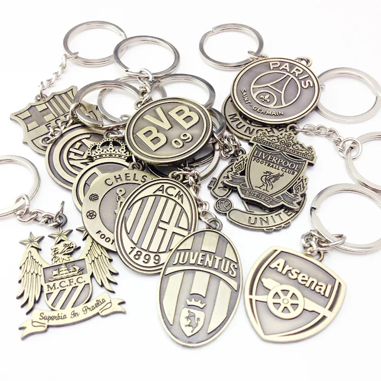 

Wholesale 100pcs fashion jewelry football club zine alloy key rings pendants high polished key chain fans' best gift