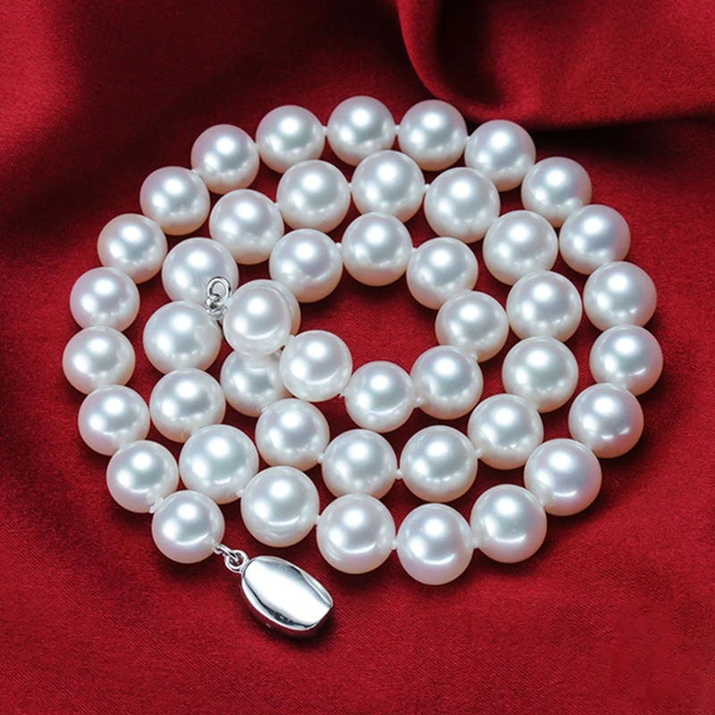 

Fine JEWELRY natural bright 11-12MM white freshwater pearl necklace genuine send mom 925 silver clasp