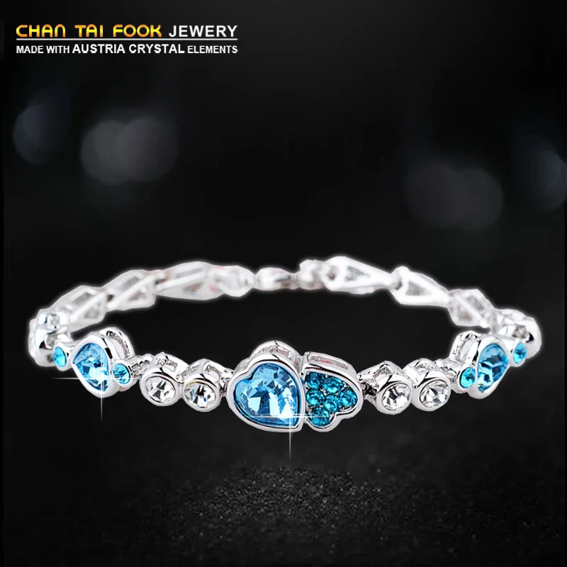 

IREACESS New fashion wedding brand charm bracelet for women blue Austrian Crystal heart bracelets & bangles