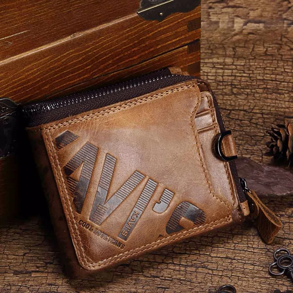 KAVIS Crazy Horse Genuine Leather Wallet Men Coin Purse Male Cuzdan Walet Portomonee PORTFOLIO Perse Small Pocket money bag
